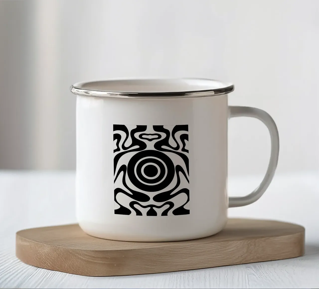 Motivo a onda in bianco e nero tazza in smalto da MODERN NUANCE