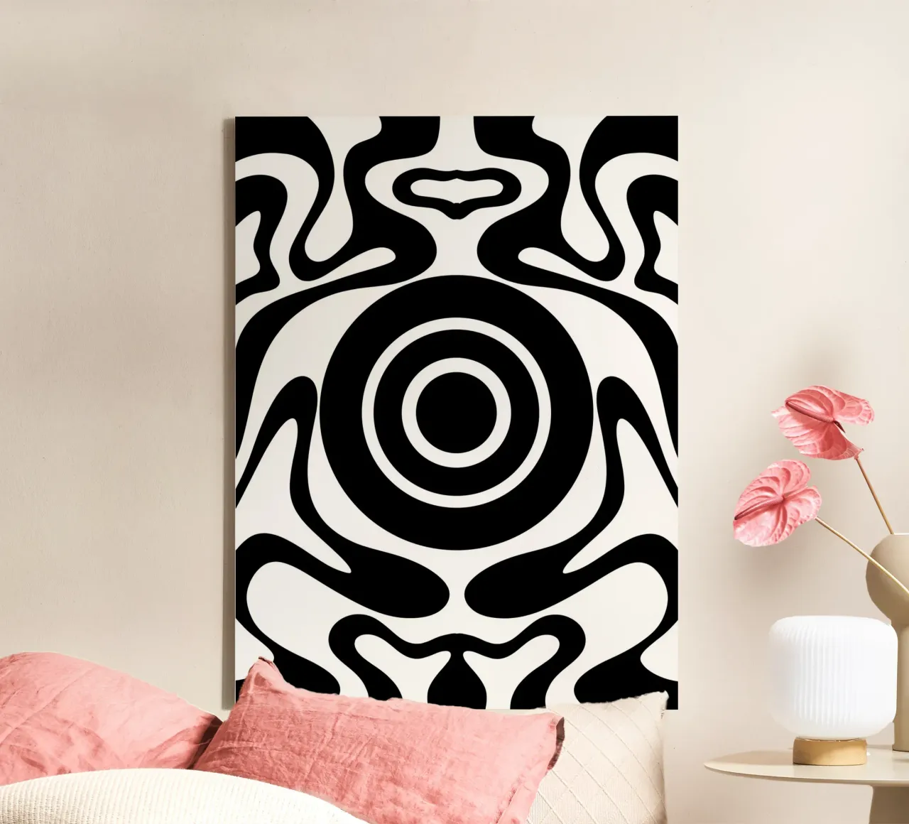 Black and White Wave Pattern canvas with Floater frame by MODERN NUANCE