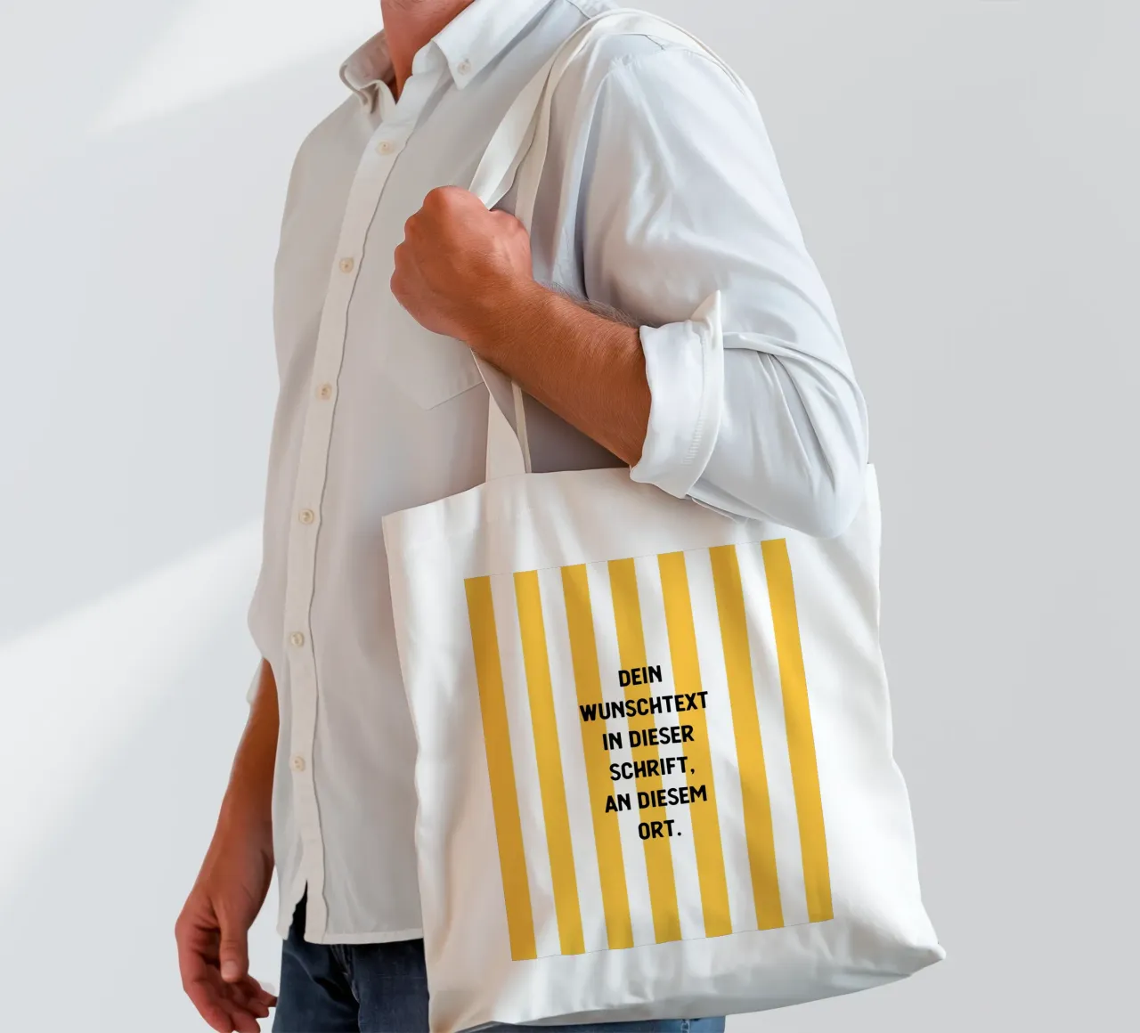 Wunschtext auf gelben Streifen borsa in juta da WORTSPIEL