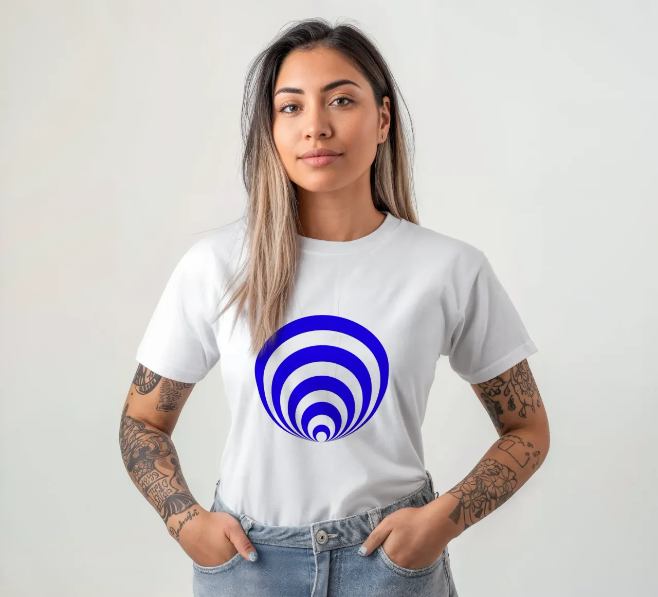Blue and white abstract pattern, geometric shapes t-shirt by Lilou Art