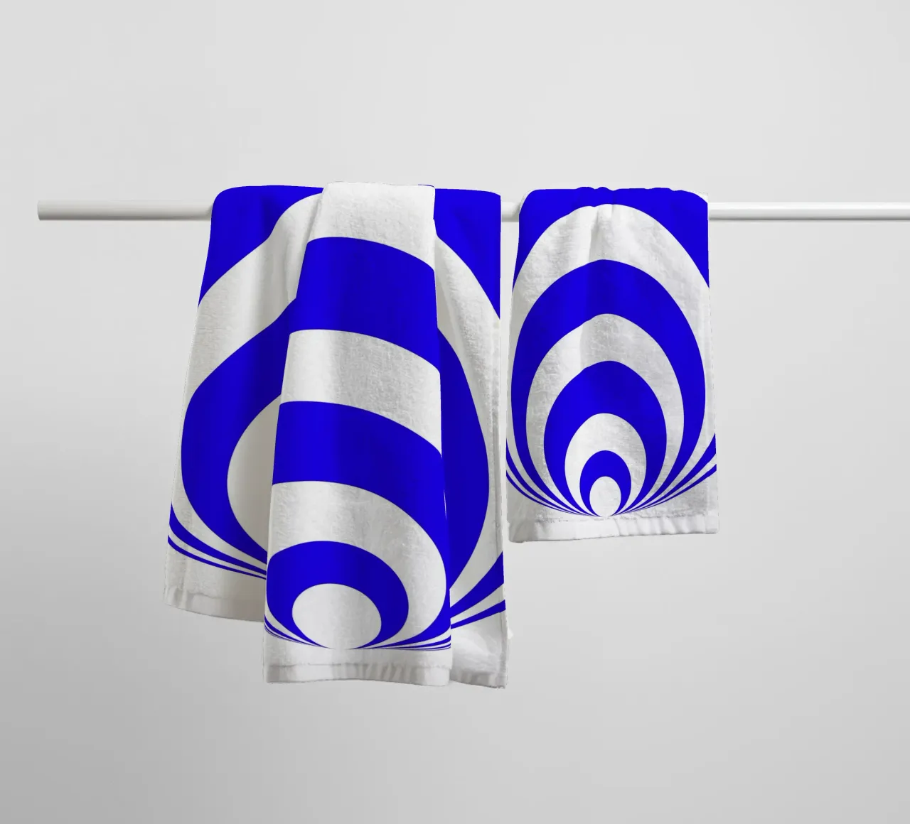 Blue and white abstract pattern, geometric shapes towel by Lilou Art
