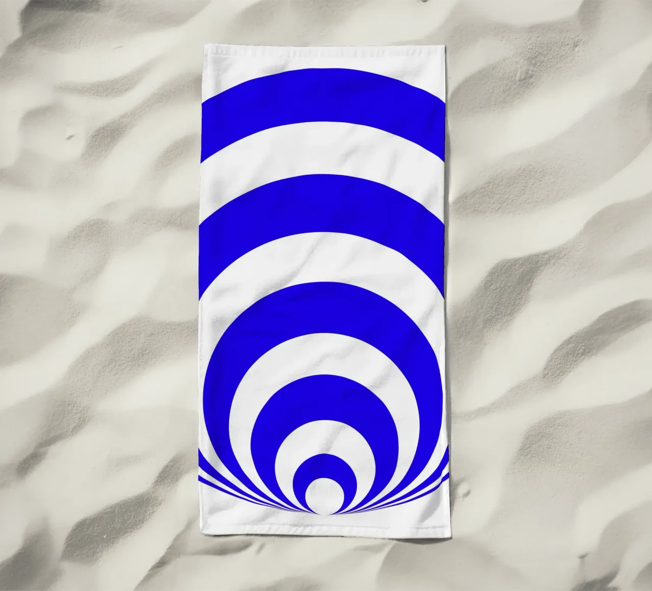 Blue and white abstract pattern, geometric shapes beach towel by Lilou Art