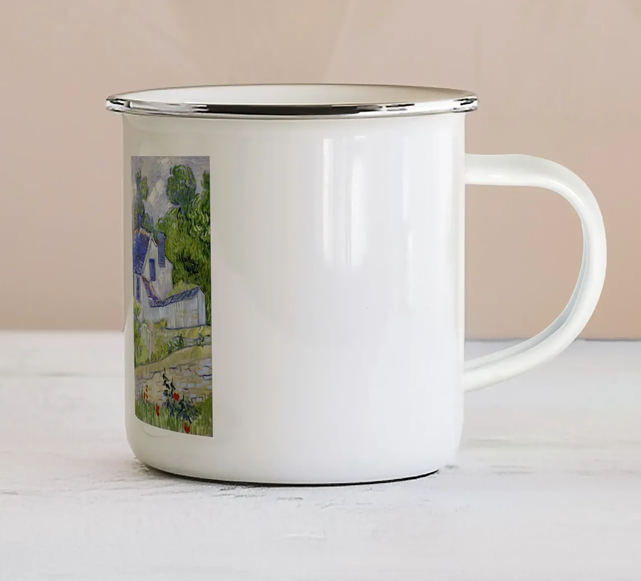 Le case di Auvers di Vincent van Gogh (1890) tazza in smalto da Venus Art