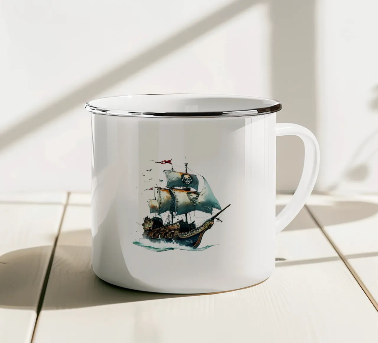 Nave pirata con vele di teschi Di tendenza ora tazza in smalto da Urban Life