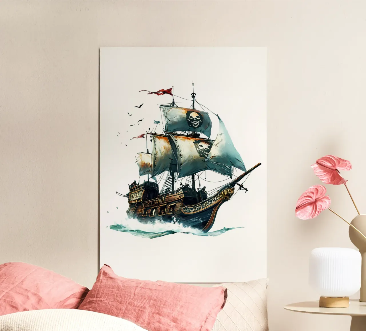 Nave pirata con vele di teschi Di tendenza ora poster con telaio in alluminio da Urban Life