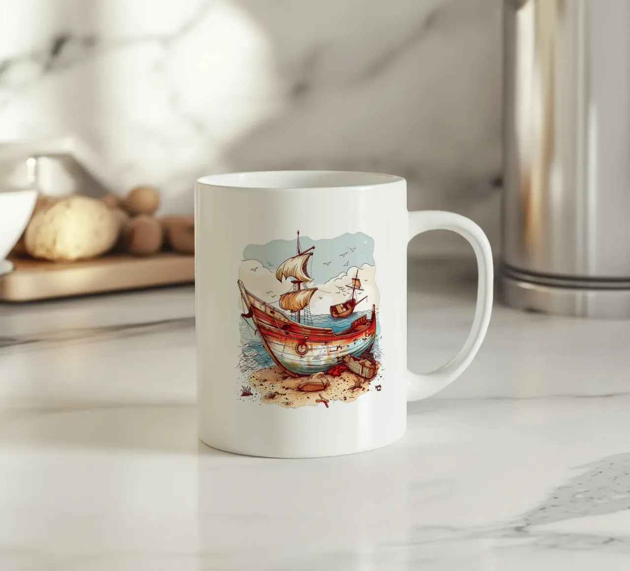 Vecchia barca sulla spiaggia In tendenza ora tazza in ceramica da Urban Life