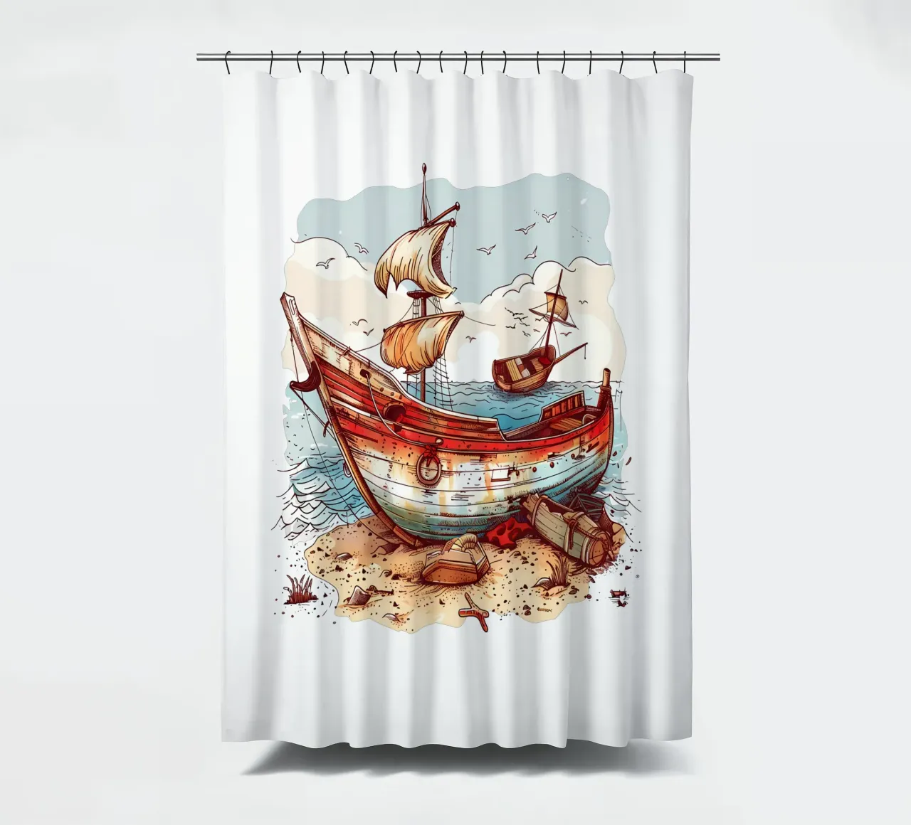 Old Boat on the Beach Trending Now shower curtain by Urban Life