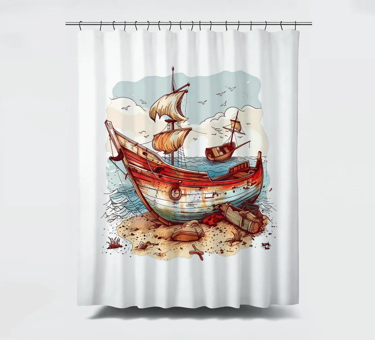Old Boat on the Beach Trending Now shower curtain by Urban Life