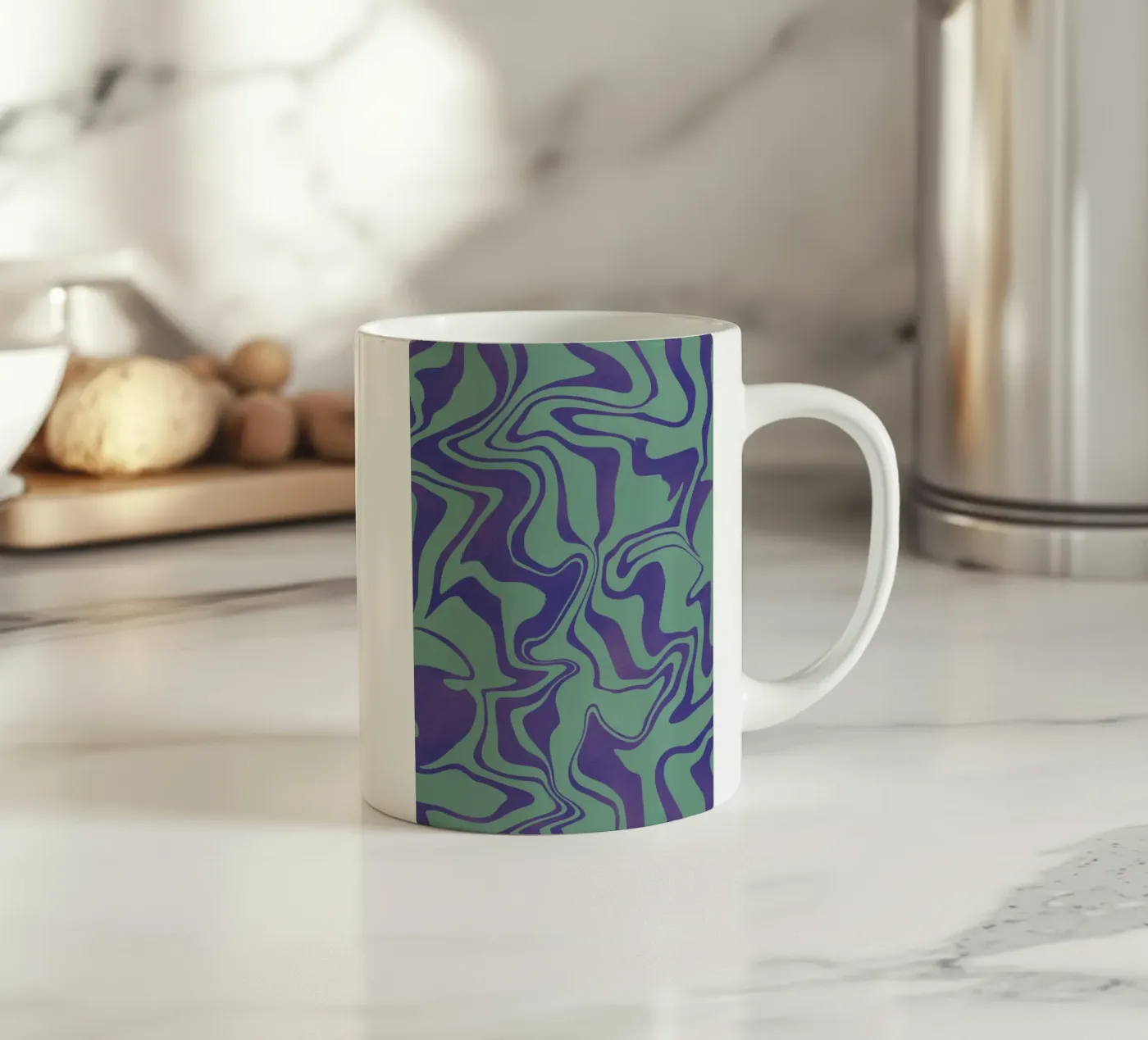 Fluid lines pattern 02 ceramic mug by Little Dean