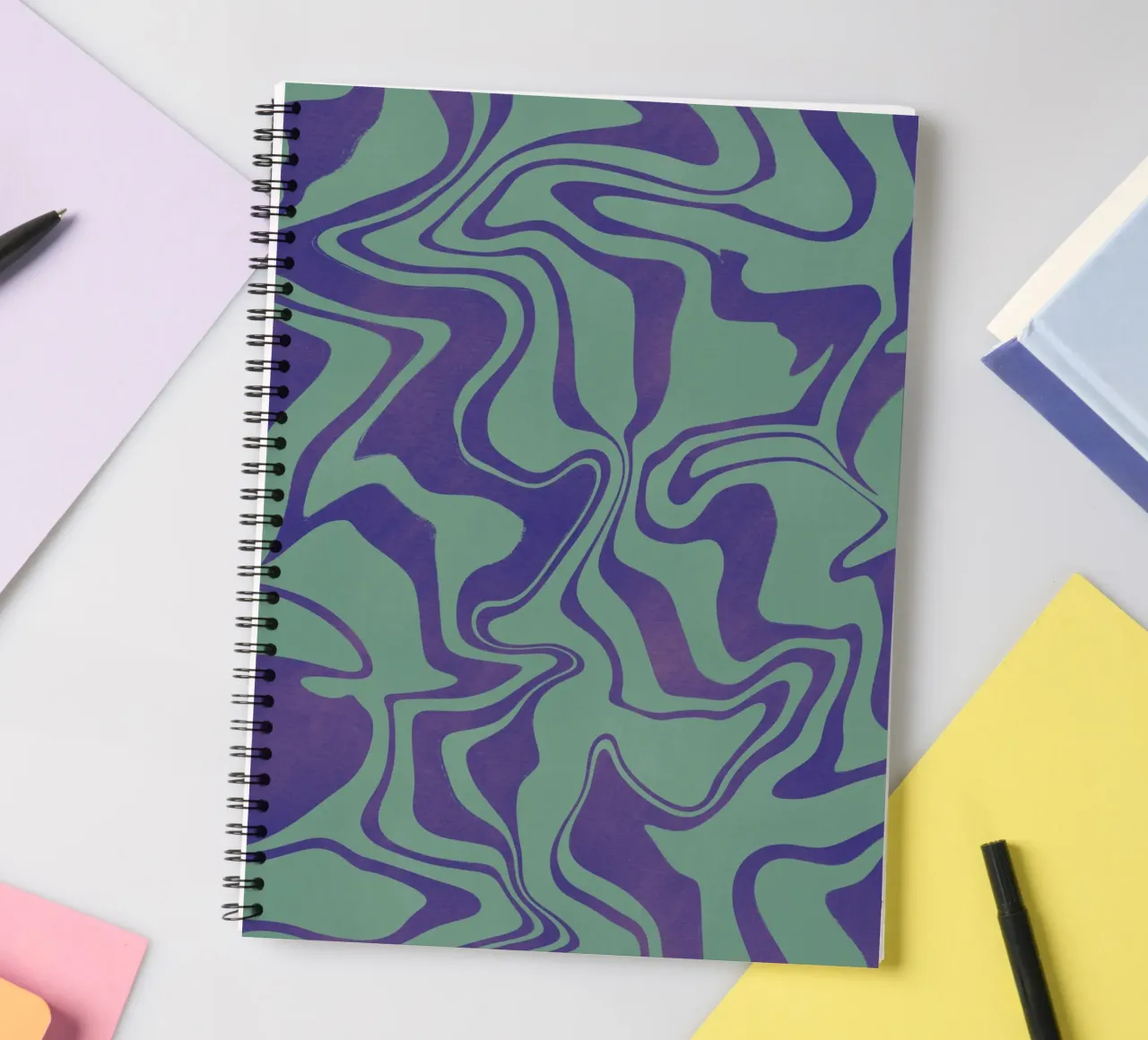 Fluid lines pattern 02 spiral notebook by Little Dean