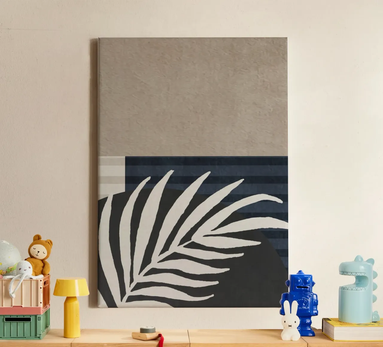 organic geometric abstract with white leaf tela con Cornice a cassetta da vintageshop