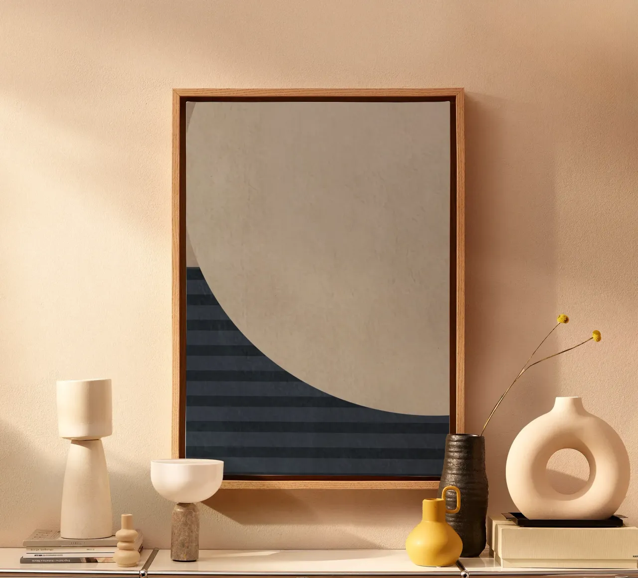 organic geometric abstract with stripes tela con Cornice a cassetta da vintageshop
