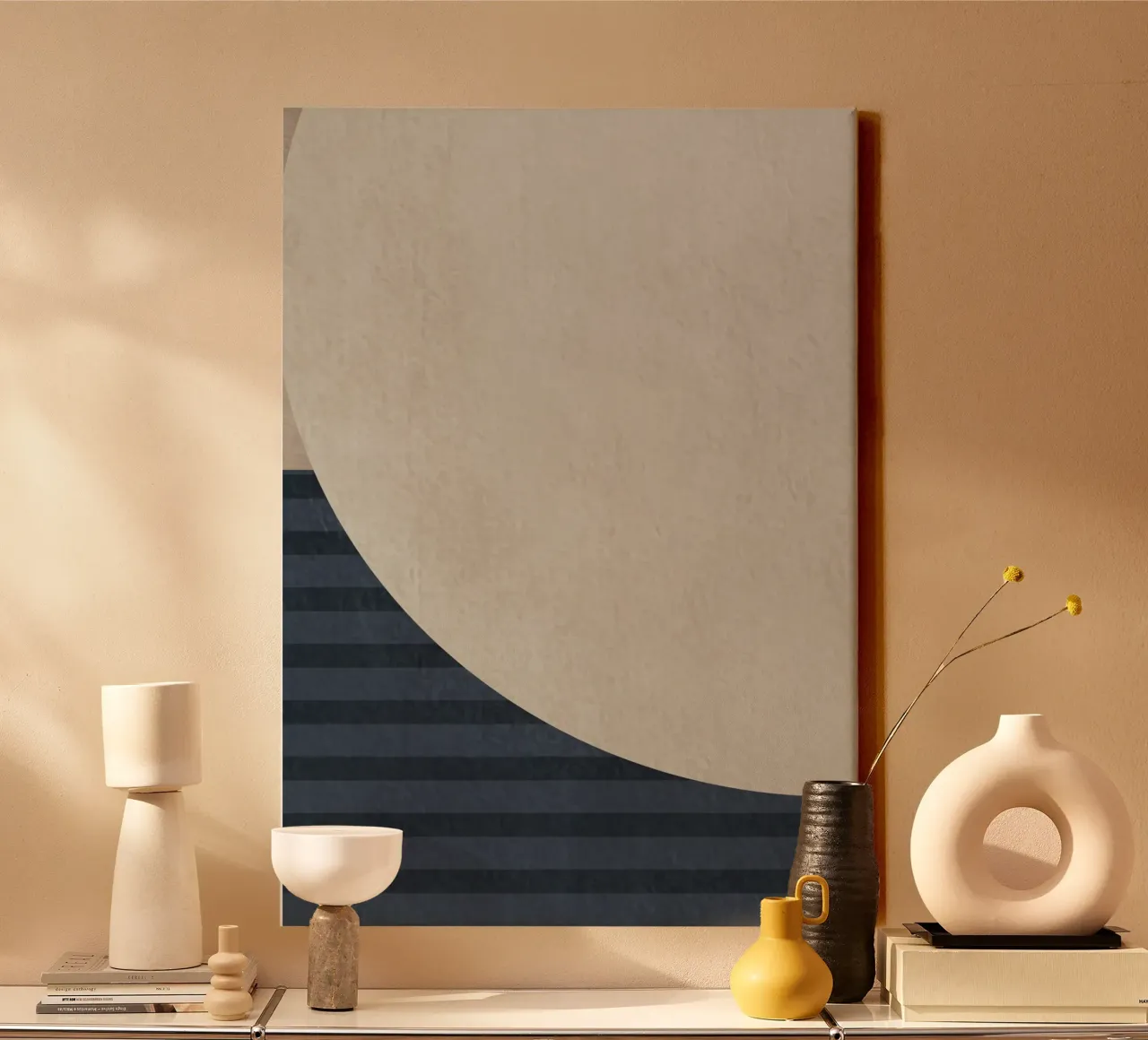 organic geometric abstract with stripes tela con Cornice a cassetta da vintageshop