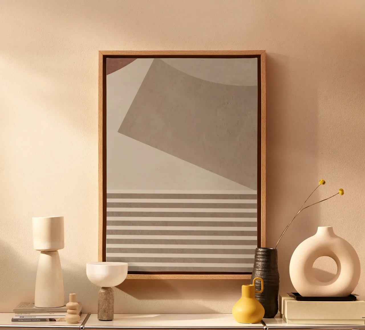 gray monochrome geometric abstract tela con Cornice a cassetta da vintageshop