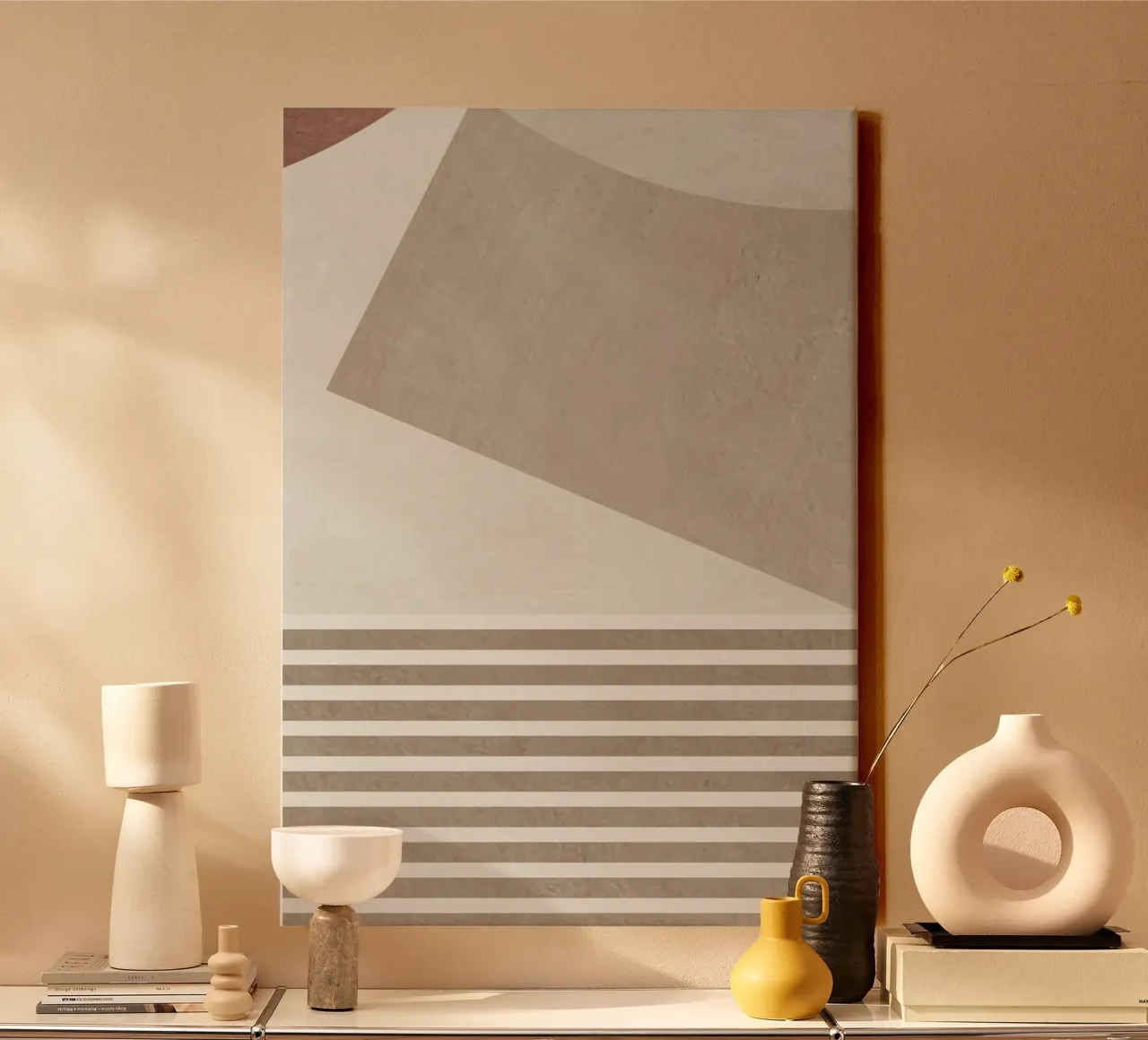 gray monochrome geometric abstract canvas met Baklijst van vintageshop