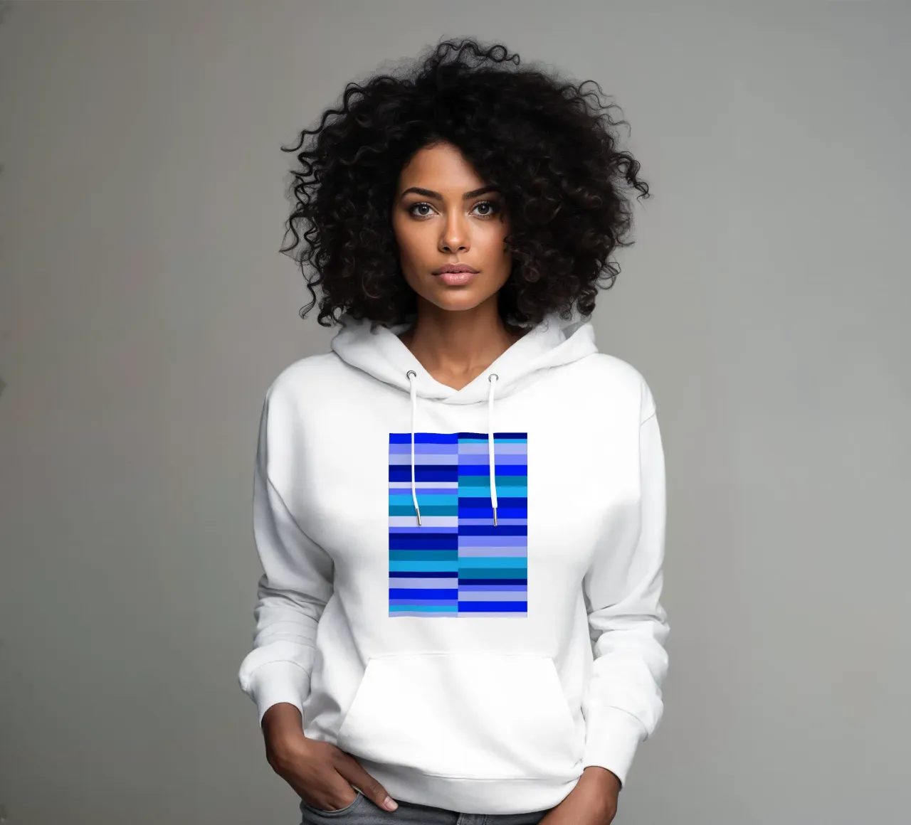 Strisce nei toni del blu, forme geometriche, stampa moderna felpa con cappuccio da Lilou Art