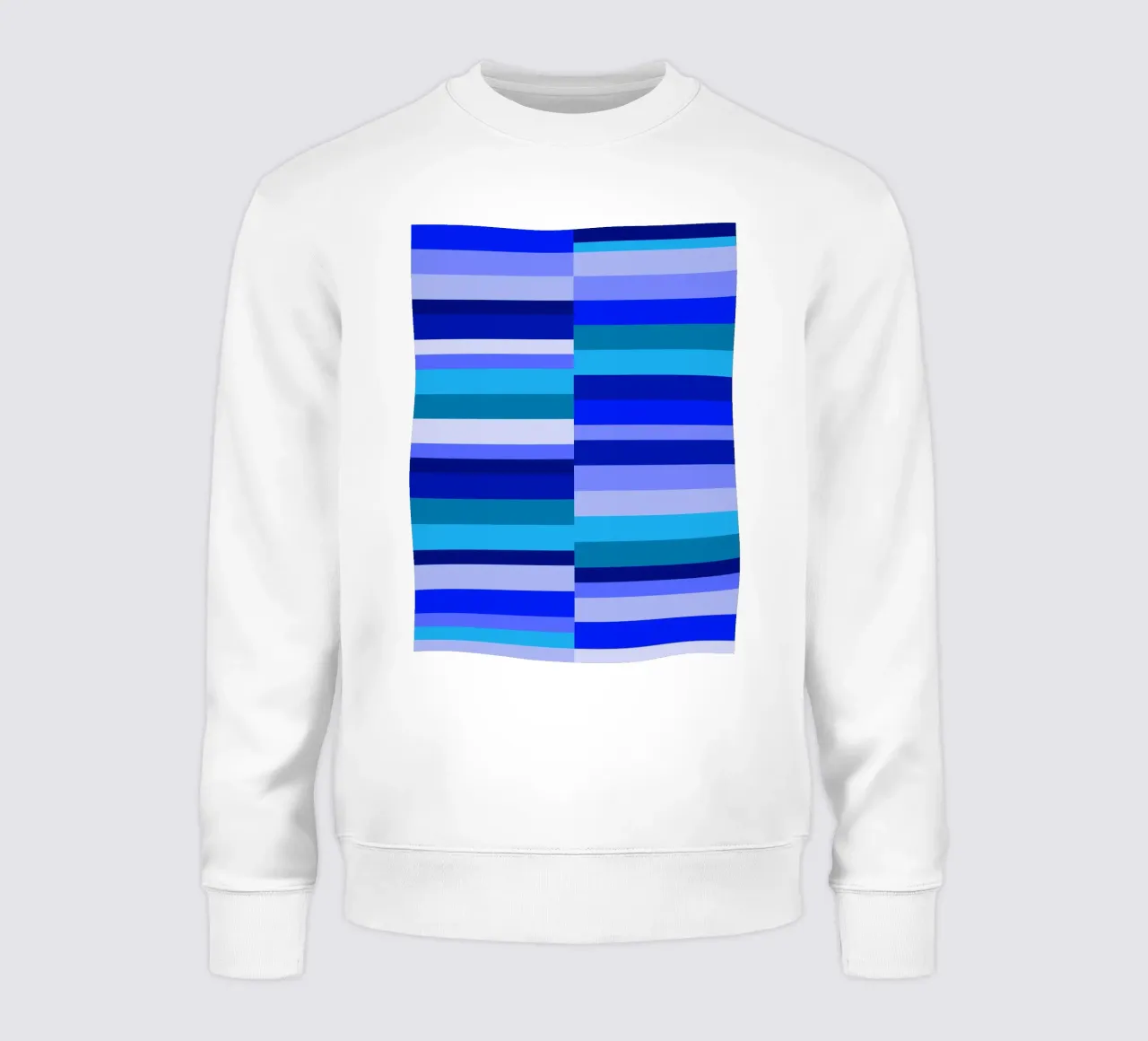 Stripes in shades of blue, geometric shapes, modern print sweatshirt by Lilou Art