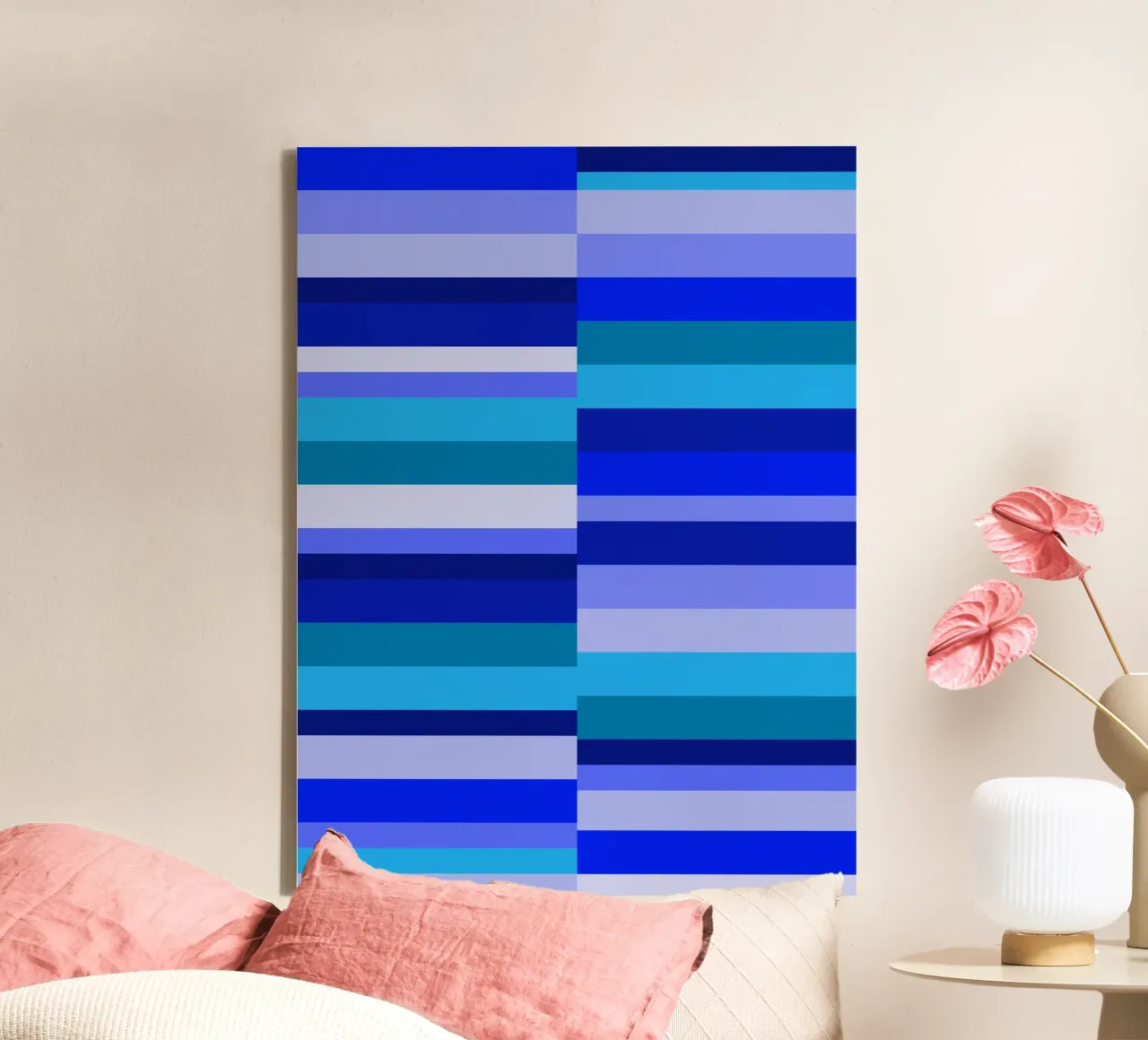Strisce nei toni del blu, forme geometriche, stampa moderna tela con Cornice a cassetta da Lilou Art