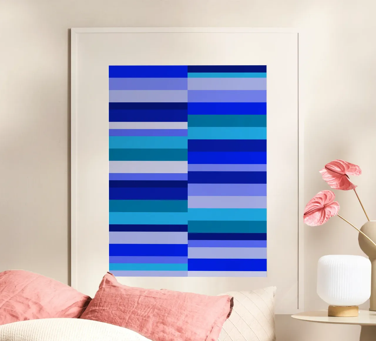 Strisce nei toni del blu, forme geometriche, stampa moderna carta hahnemühle da Lilou Art