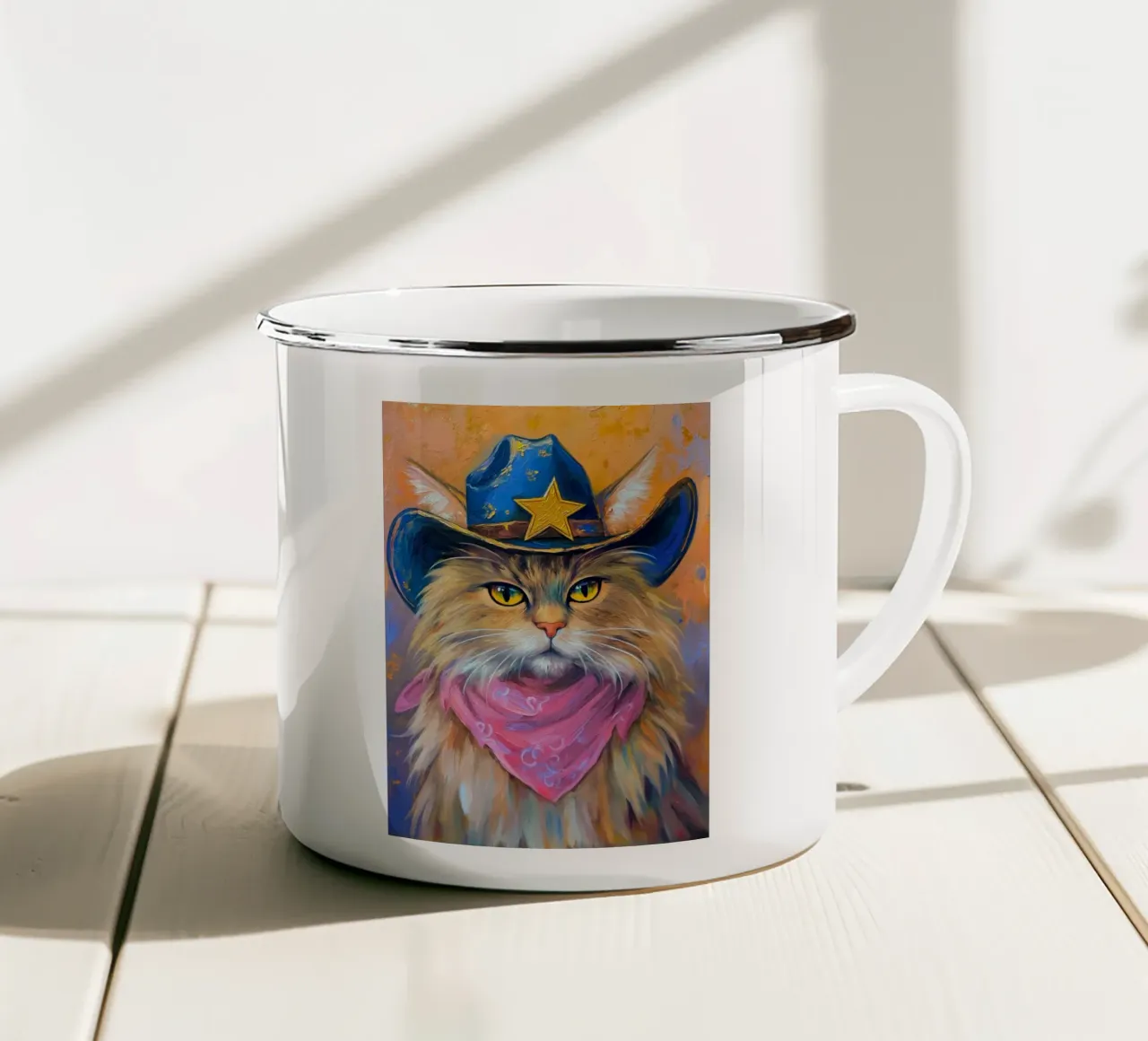 Gatto Cowboy tazza in smalto da Fleur de Lys