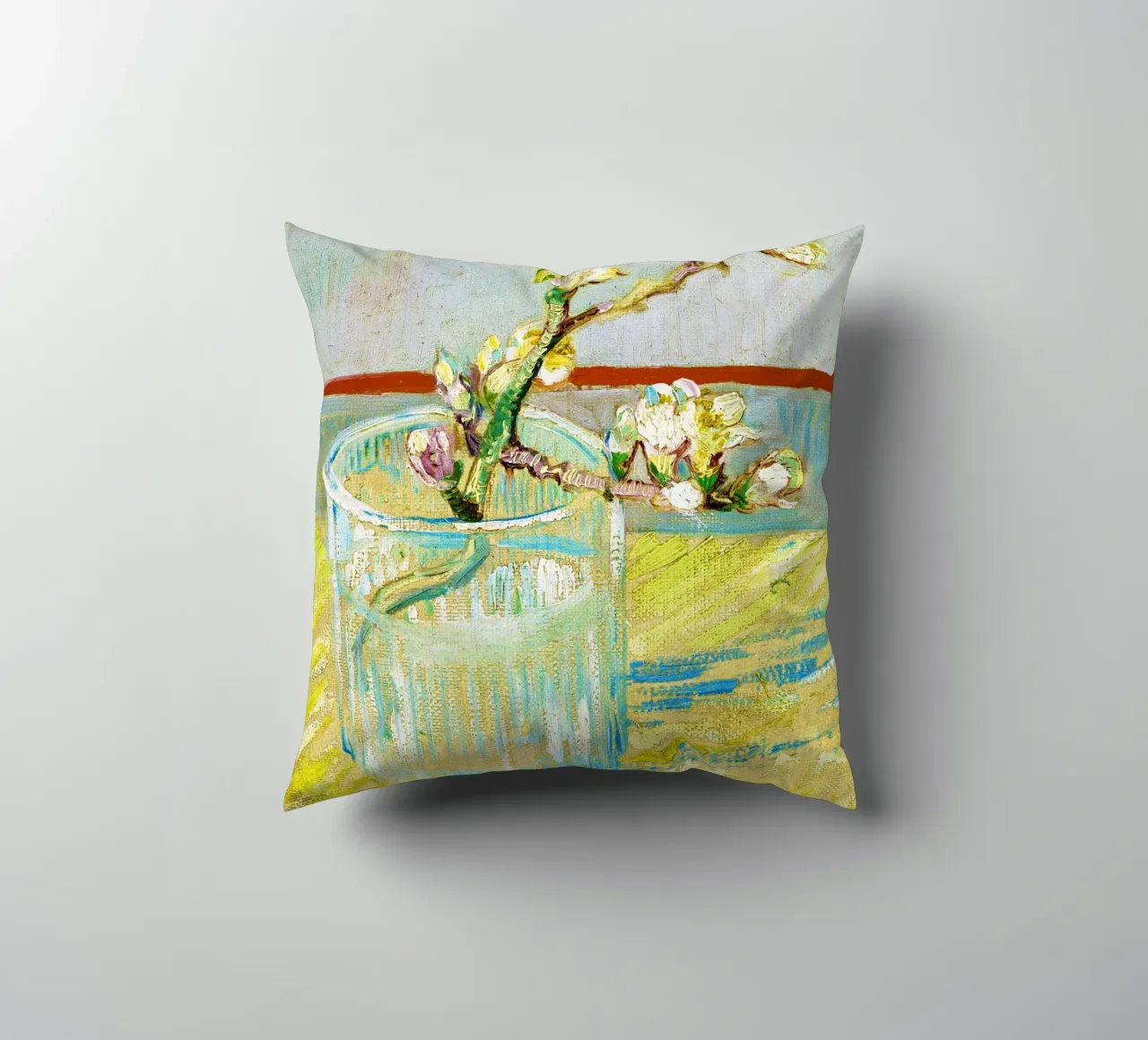 Rametto di mandorlo in fiore in un bicchiere di Van Gogh (1888) cuscino da Venus Art