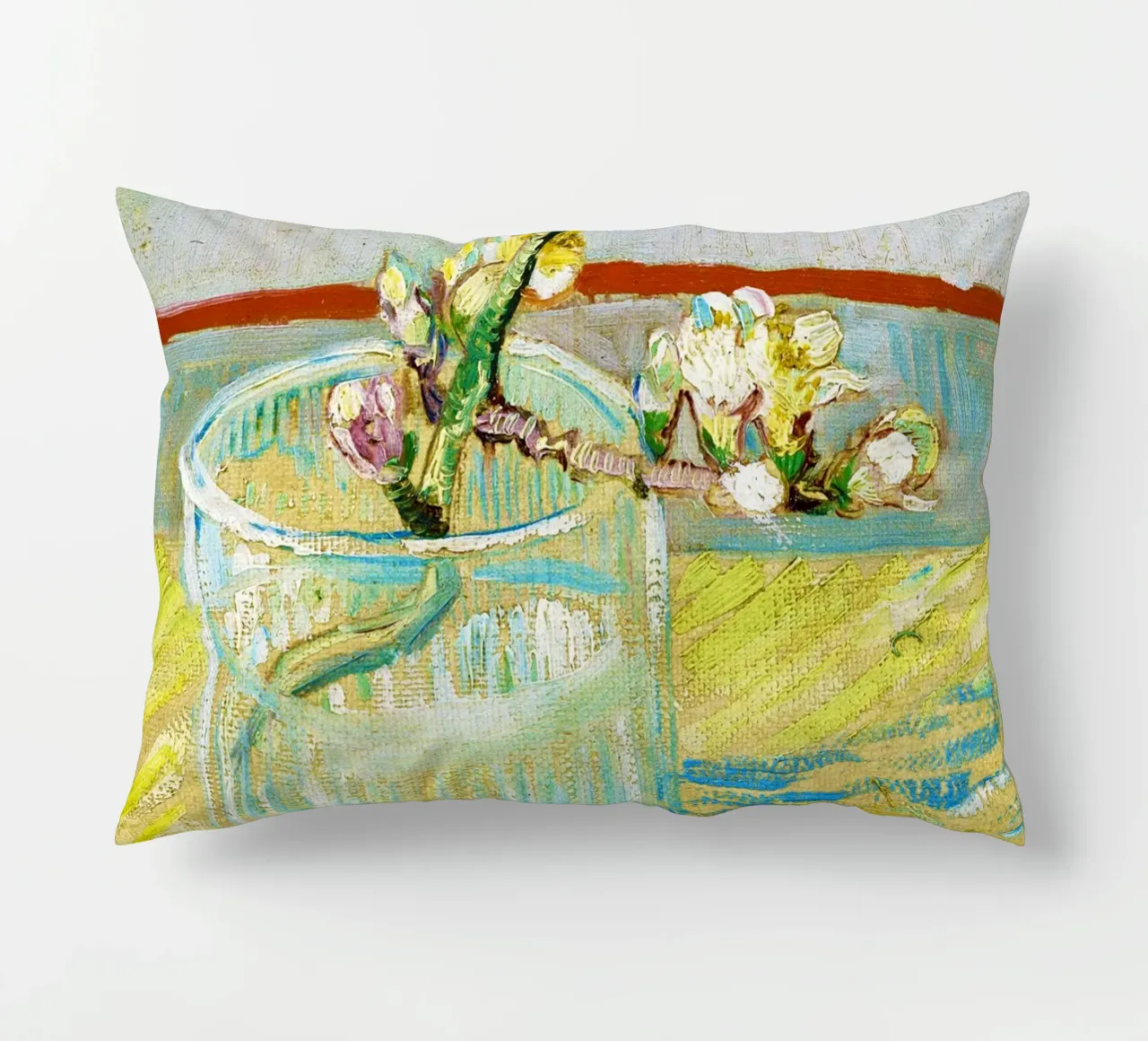 Rametto di mandorlo in fiore in un bicchiere di Van Gogh (1888) cuscino da Venus Art