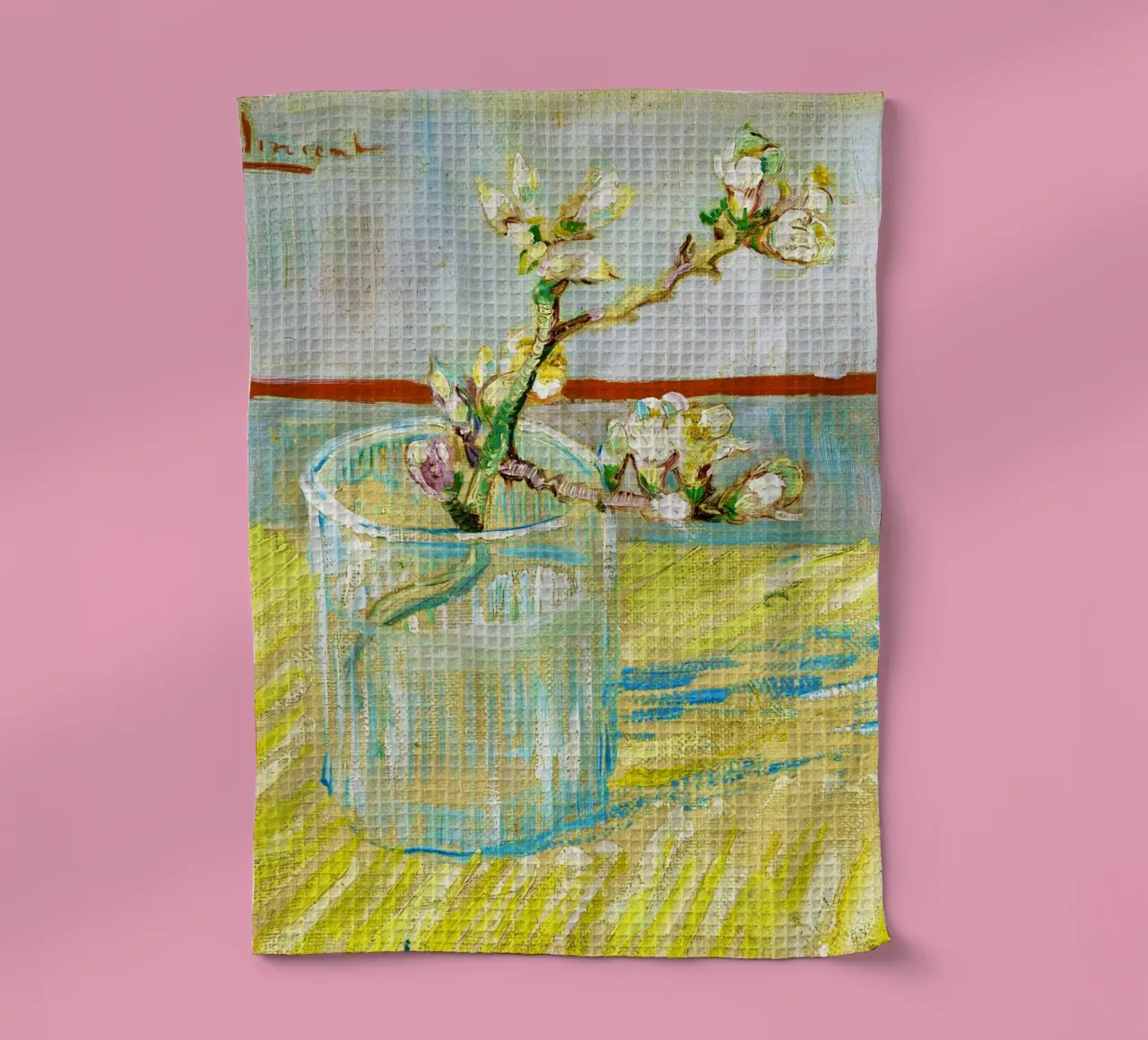 Rametto di mandorlo in fiore in un bicchiere di Van Gogh (1888) canovaccio da cucina da Venus Art