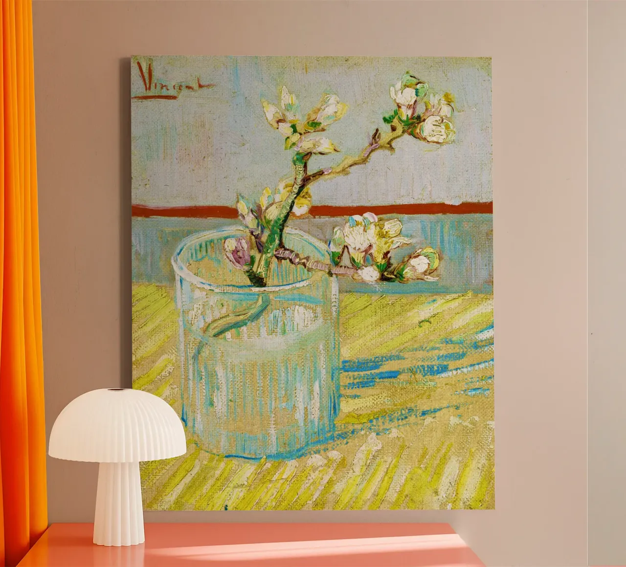 Rametto di mandorlo in fiore in un bicchiere di Van Gogh (1888) tela con Cornice a cassetta da Venus Art