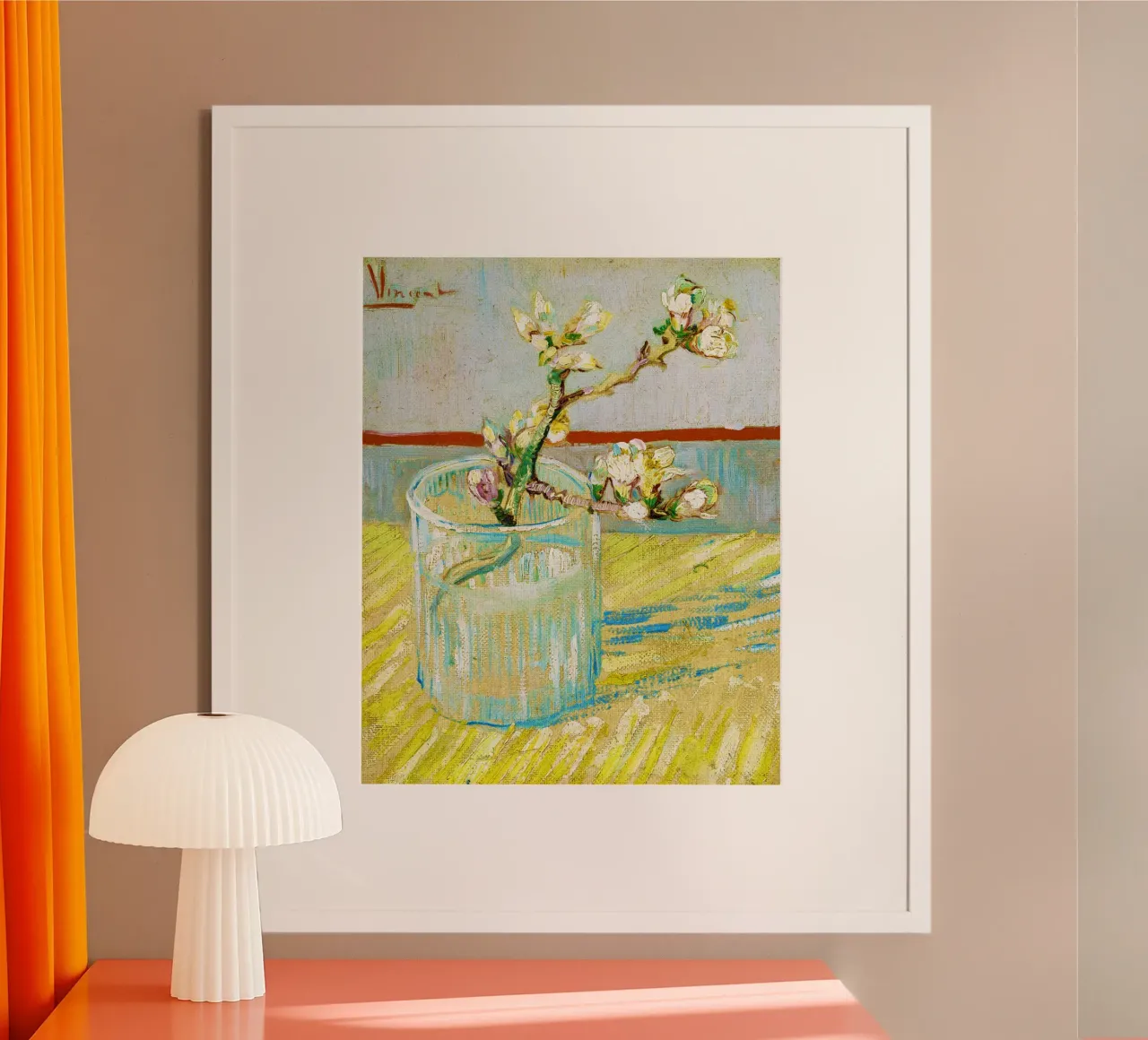 Rametto di mandorlo in fiore in un bicchiere di Van Gogh (1888) carta hahnemühle da Venus Art