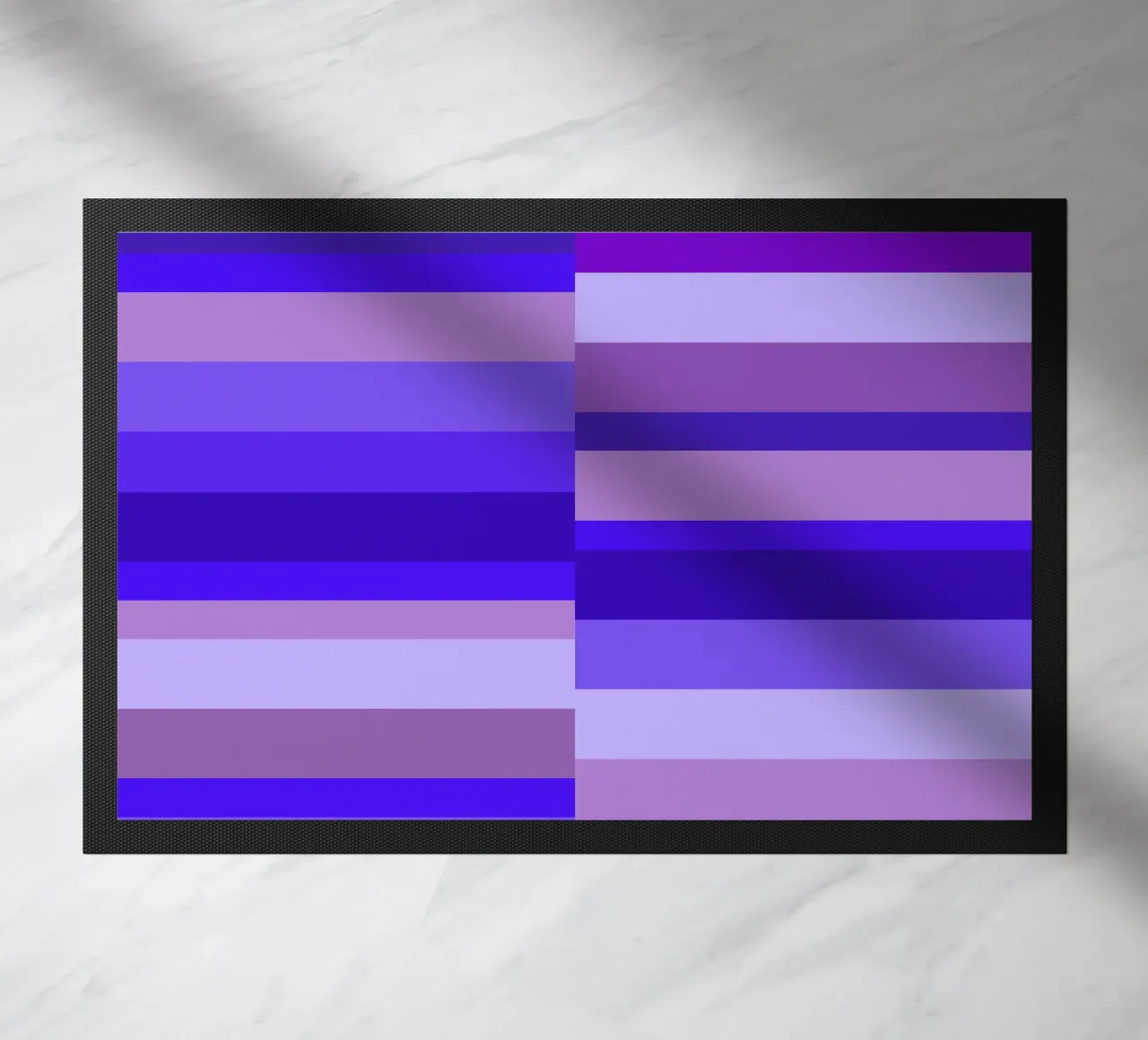 Stripes in shades of blue, geometric shapes, modern print doormat by Lilou Art