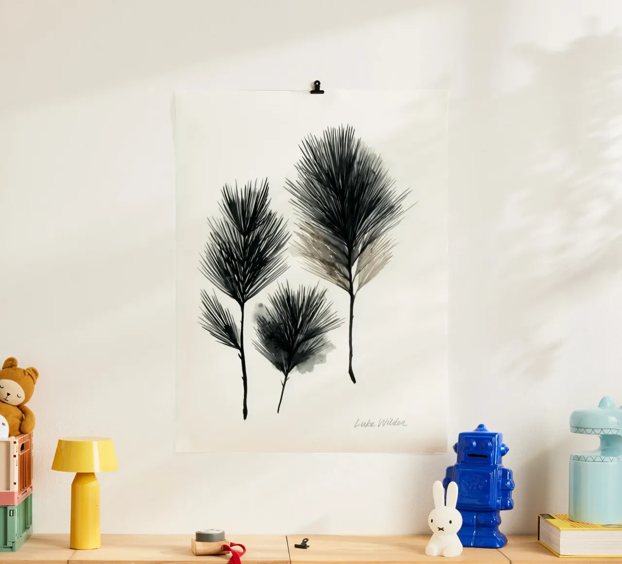 Ink Pine Trio poster con telaio in legno da Louise Wilder Studio