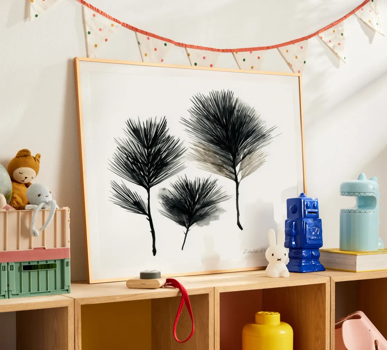 Ink Pine Trio poster con telaio in legno da Louise Wilder Studio