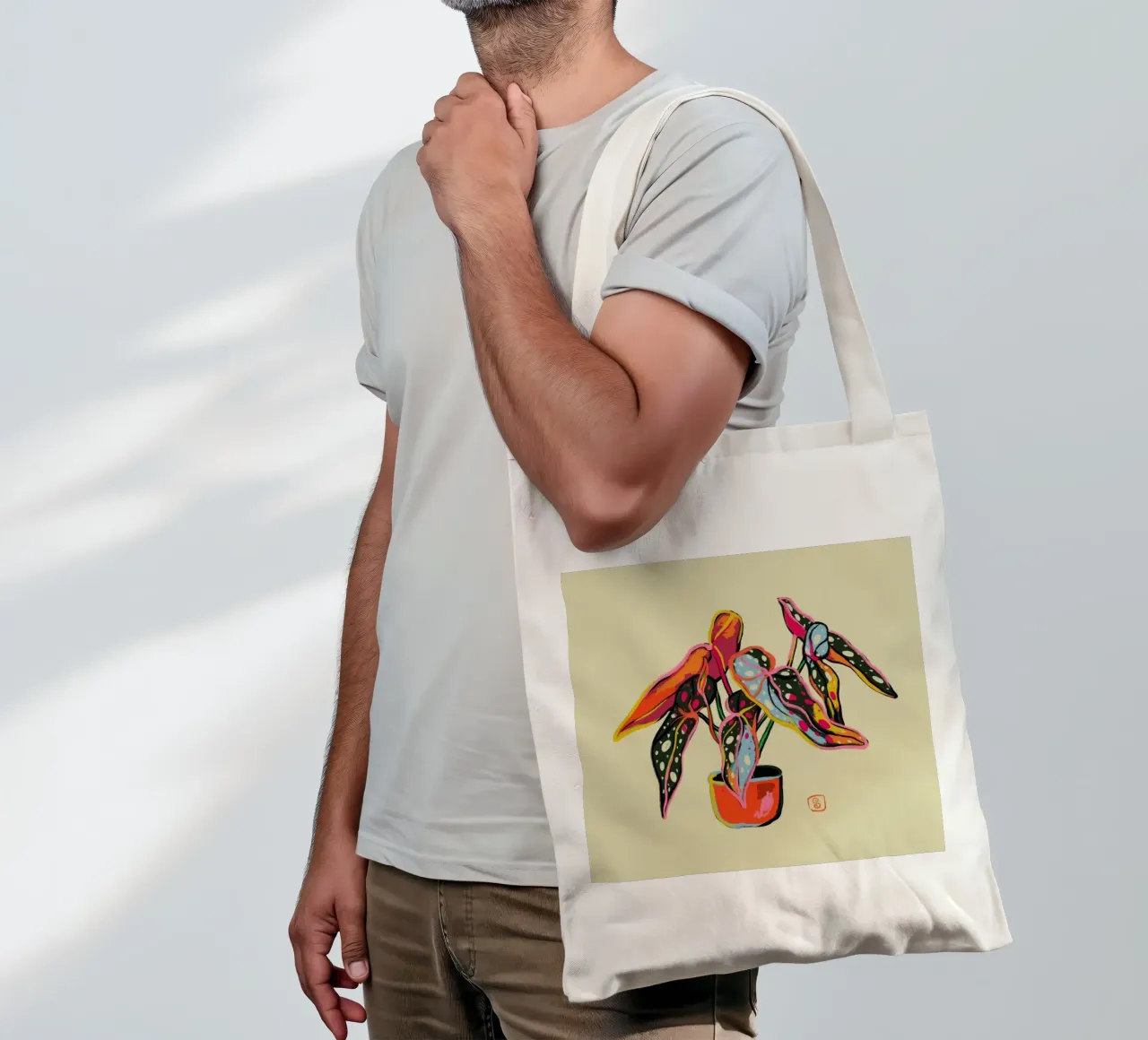 Colourful Begonia borsa in juta da Sandra Poliakov