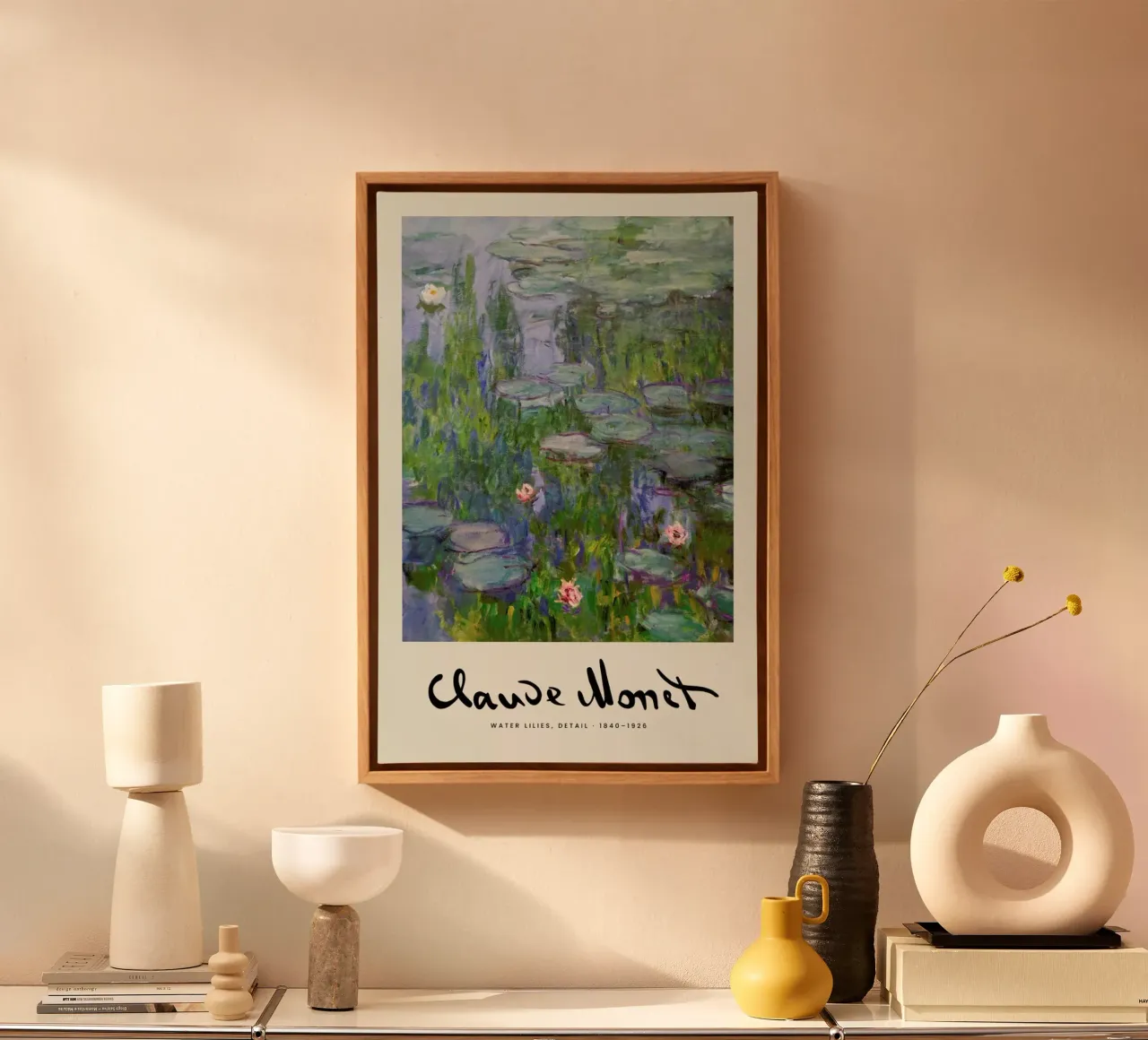 Monet – Signed Water Lilies 3 tela con Cornice a cassetta da Vintage by JUNIQE