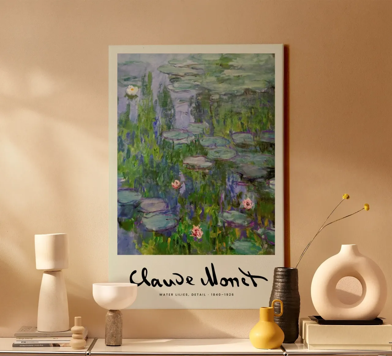 Monet – Signed Water Lilies 3 tela con Cornice a cassetta da Vintage by JUNIQE
