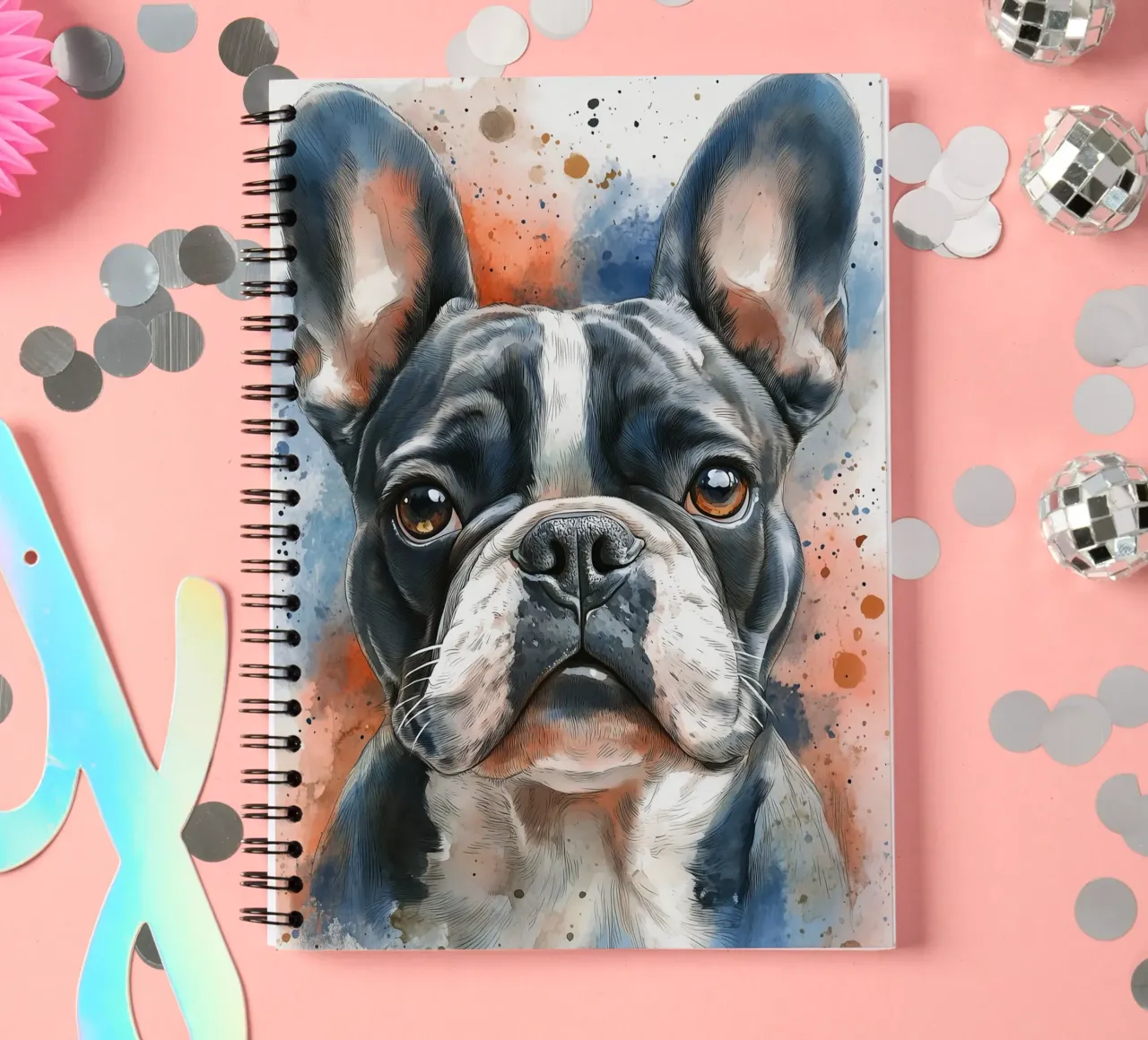 Dog french bulldog spiral notebook by Justyna Jaszke JBJart