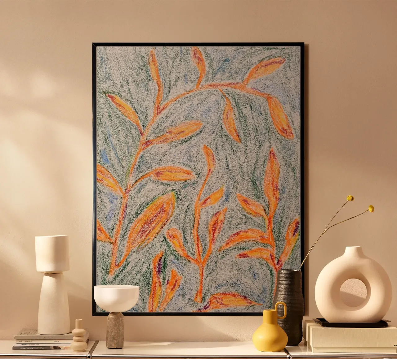 Foglie danzanti poster con telaio in legno da Cohe studio