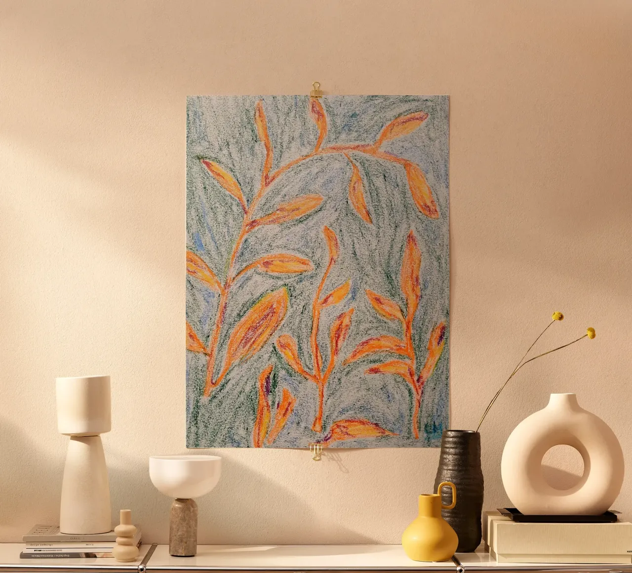 Foglie danzanti poster con telaio in legno da Cohe studio