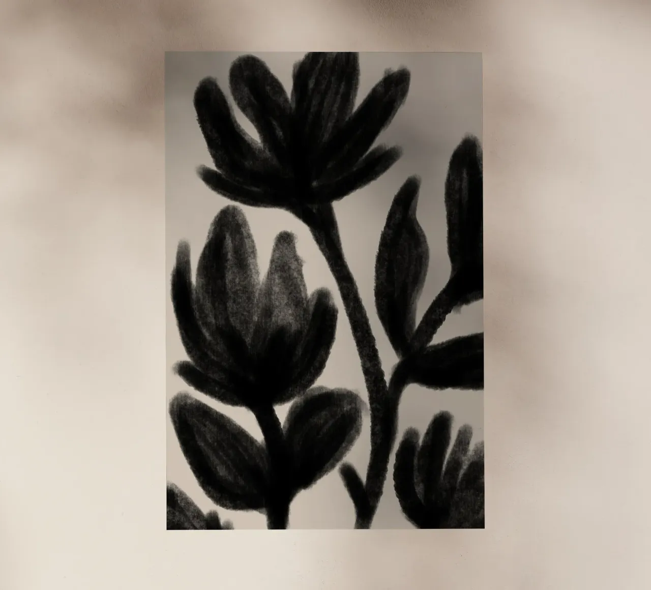 Astratto nero floreale botanico su beige pellicola backlit da Melloi Art Print