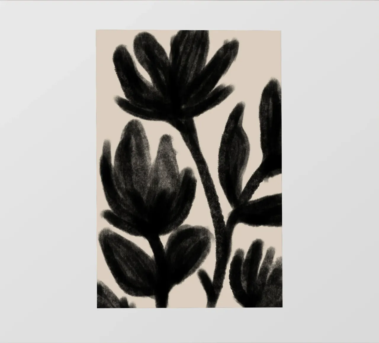 Astratto nero floreale botanico su beige pellicola backlit da Melloi Art Print