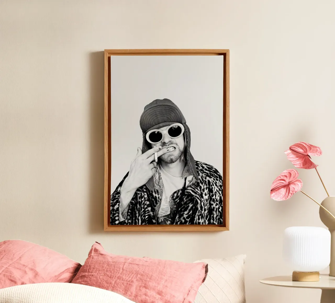 Kurt Cobain and Cigarette tela con Cornice a cassetta da nicol shop