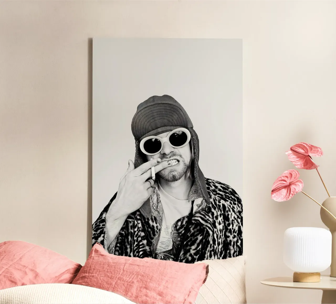 Kurt Cobain and Cigarette tela con Cornice a cassetta da nicol shop