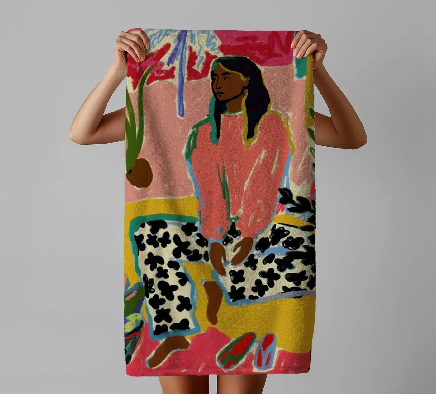 Woman With Fruit towel by Sandra Poliakov