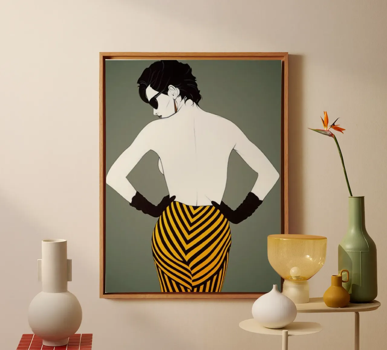 Patrick Nagel art canvas met Baklijst van Kabir