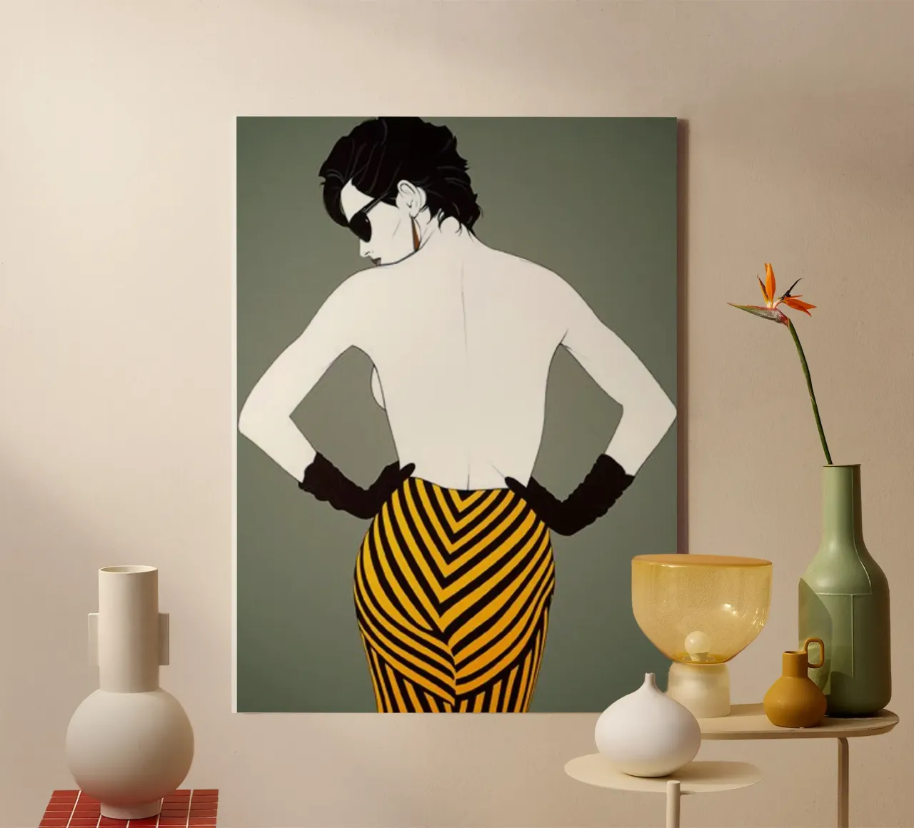 Patrick Nagel art canvas met Baklijst van Kabir