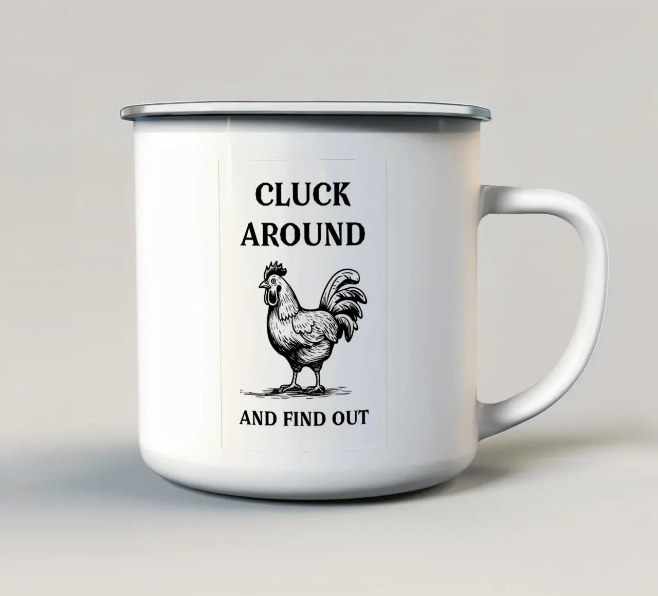 Cluck around and find out emaille mok van edsonramosart