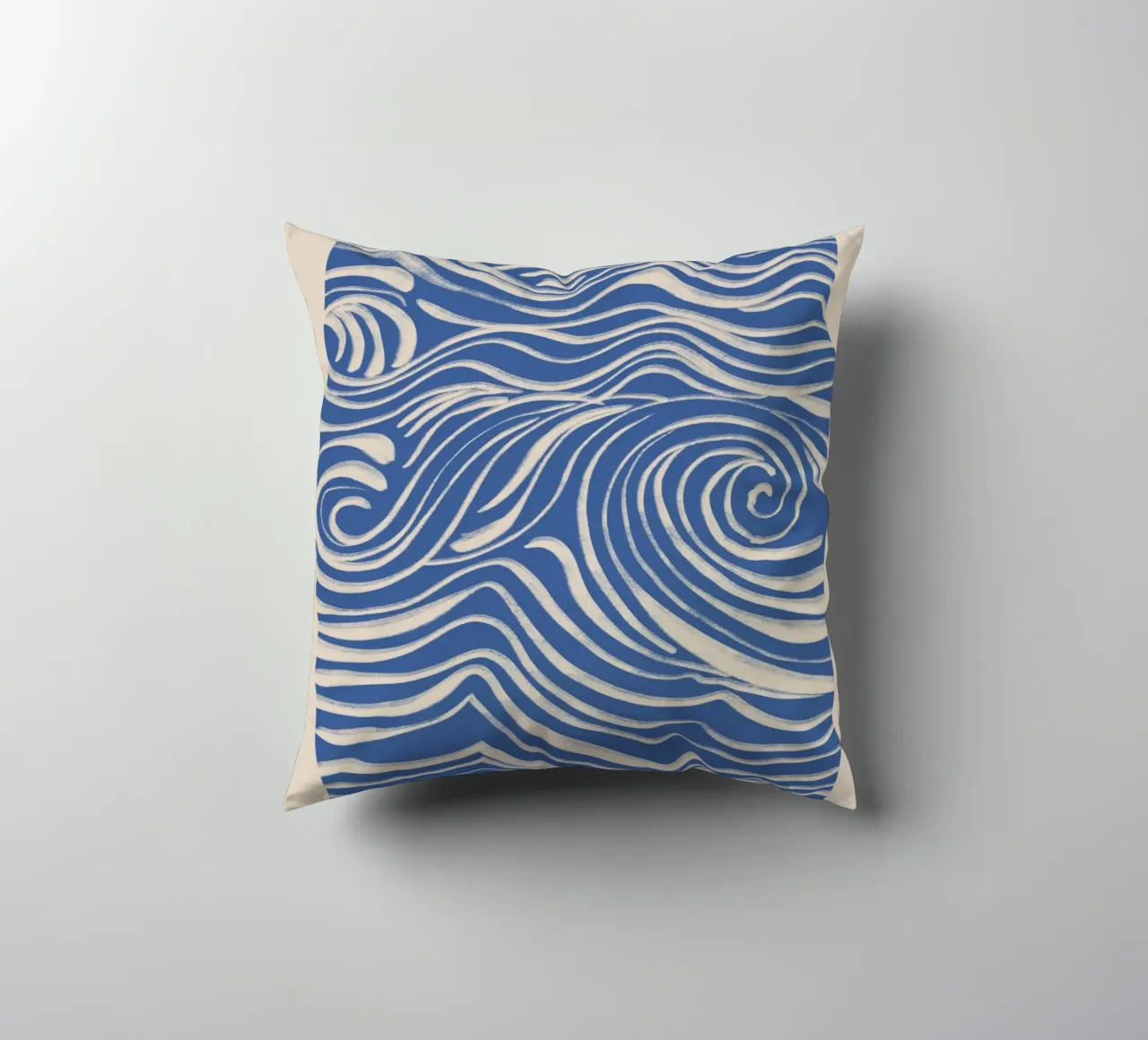 Abstract White Swirls on Blue decorative cushion by Melloi Art Print