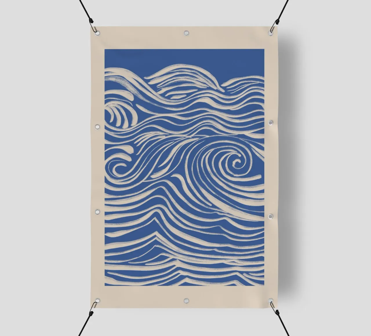 Tourbillons blancs abstraits sur fond bleu bâche pvc de Melloi Art Print