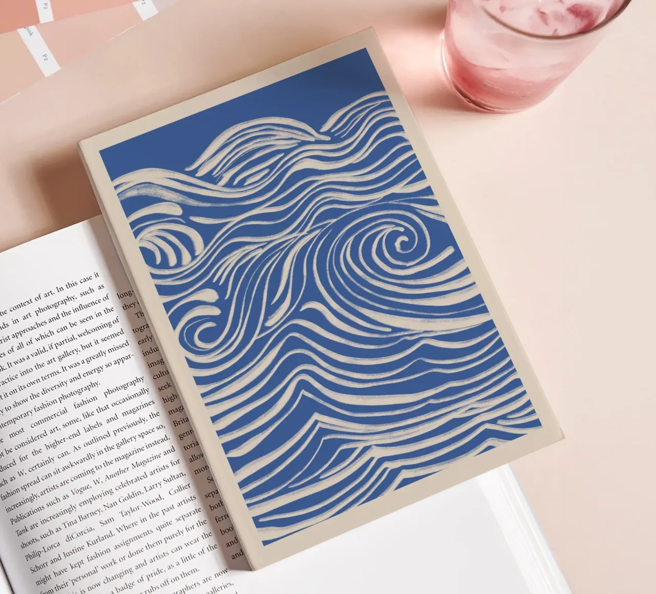 Abstract White Swirls on Blue notebook by Melloi Art Print