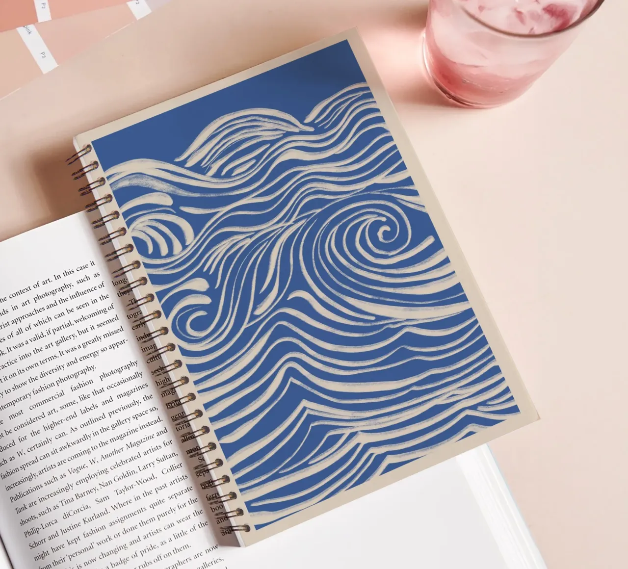 Abstract White Swirls on Blue spiral notebook by Melloi Art Print